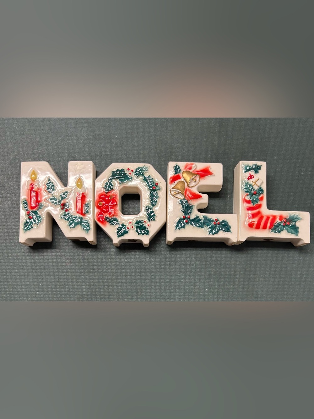 Vintage Lipper Mann Ceramic NOEL Candle Holder Christmas Letters 1950 Japan MCM